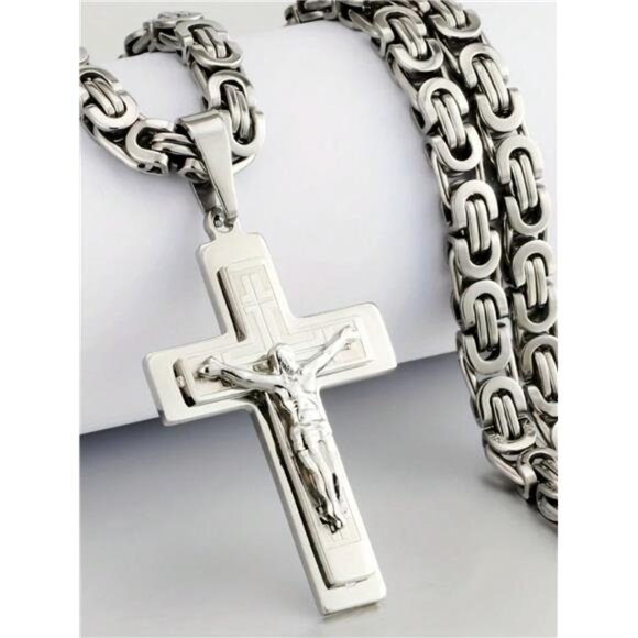 Men's Stainless Steel Triple Cross Pendant Necklace With - Picture 1 of 3